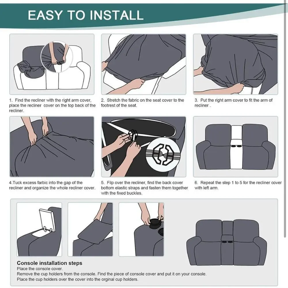 Stretch Recliner Loveseat Sofa Covers Console Pockets, 4-Pieces Reclining